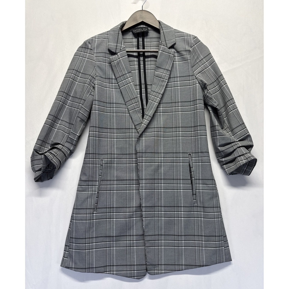 Rachel Zoe Blazer Jacket Womens 16 Petite Black White Houndstooth Plaid Business